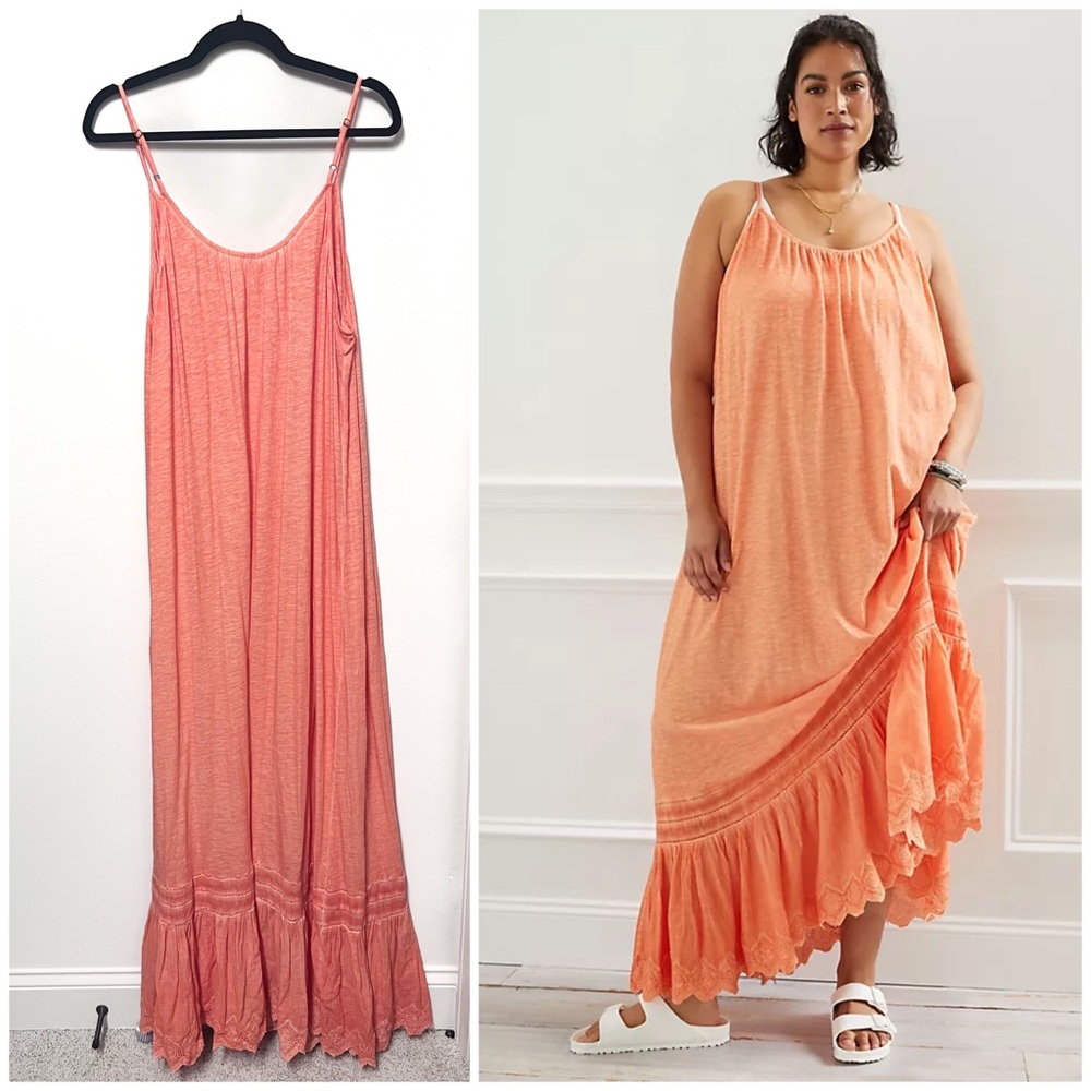 Anthropologie | Daily Practice Orange Popply Arlene Tiered Maxi Dress (Size 1X)